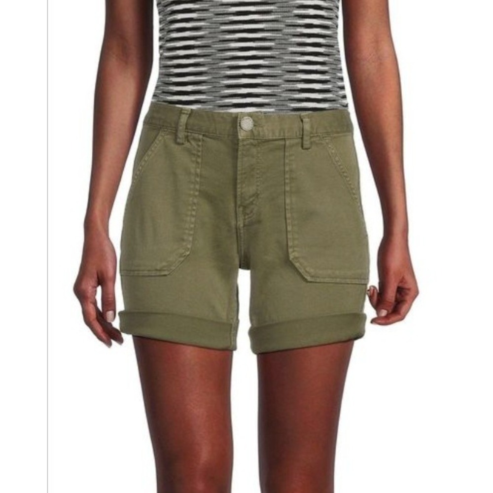 NEW Etienne Marcel Mid Rise Cuffed Shorts Kaki Green Pockets Size 24